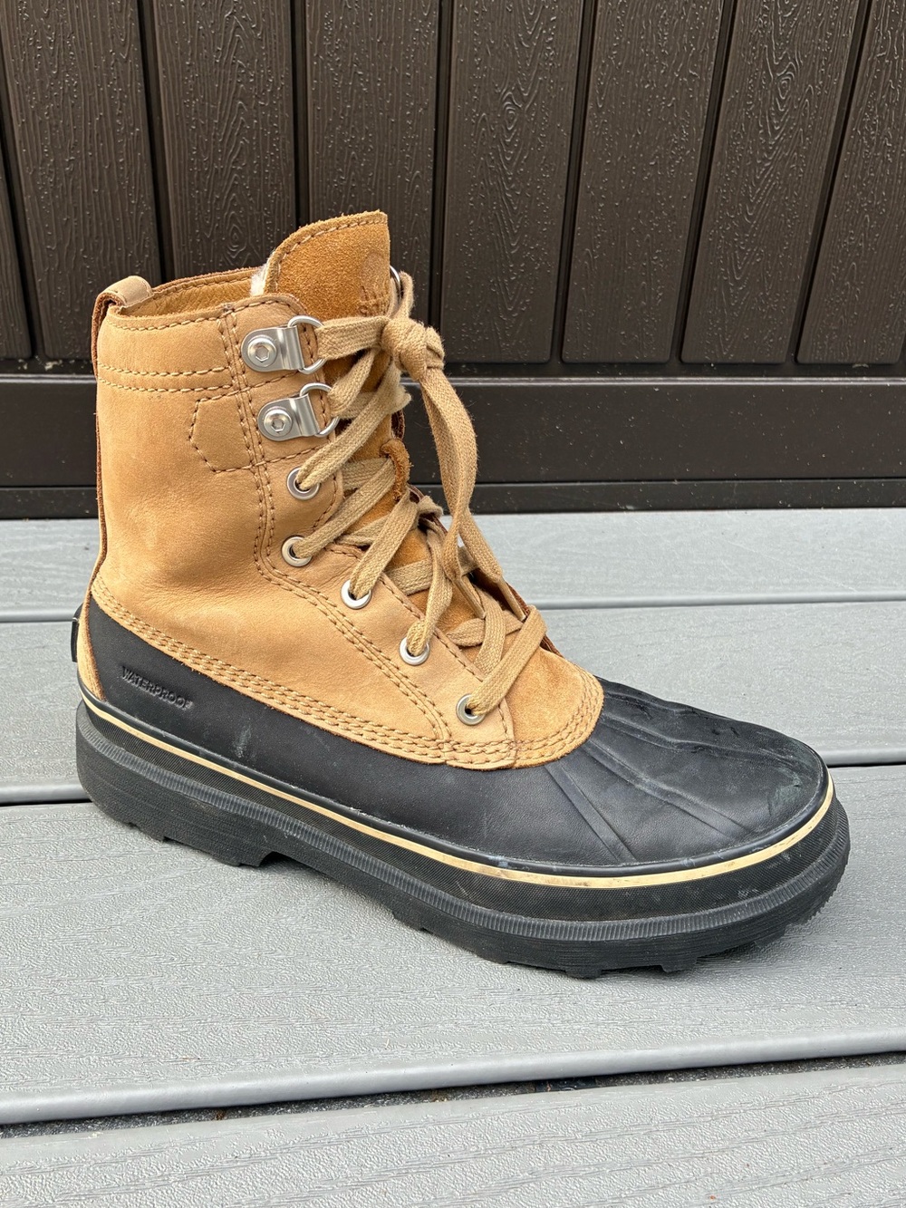 SOREL Men’s Duck Boots Waterproof Lace Up Tan & Black Size 9